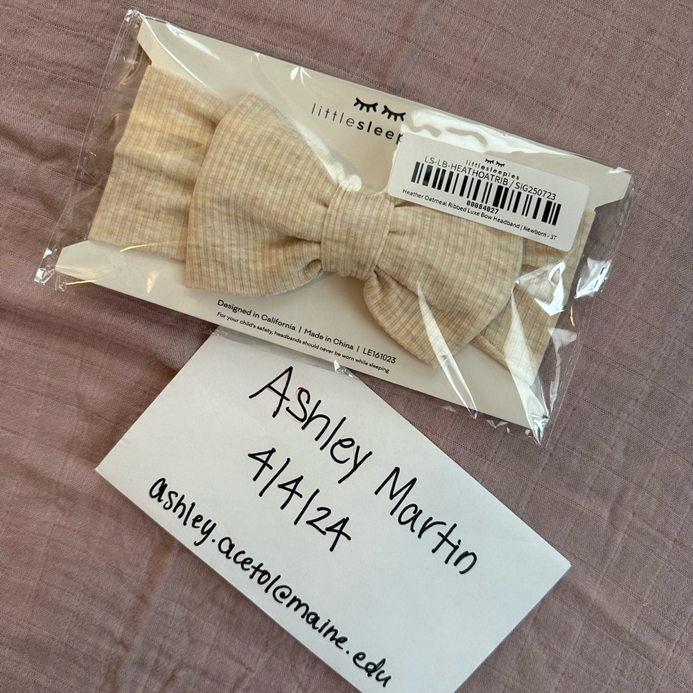 NWT Oatmeal Ribbed Little Sleepies Luxe Bow